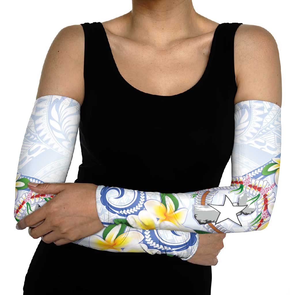Northern Mariana Islands Chamorro Arm Sleeves Plumeria Curves Style White Version LT05 - Polynesian Pride