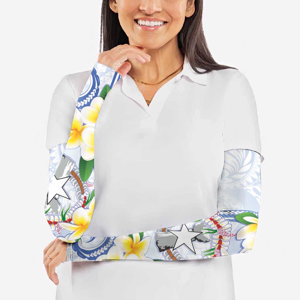 Northern Mariana Islands Chamorro Arm Sleeves Plumeria Curves Style White Version LT05 - Polynesian Pride
