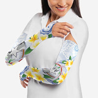 Northern Mariana Islands Chamorro Arm Sleeves Plumeria Curves Style White Version LT05 - Polynesian Pride