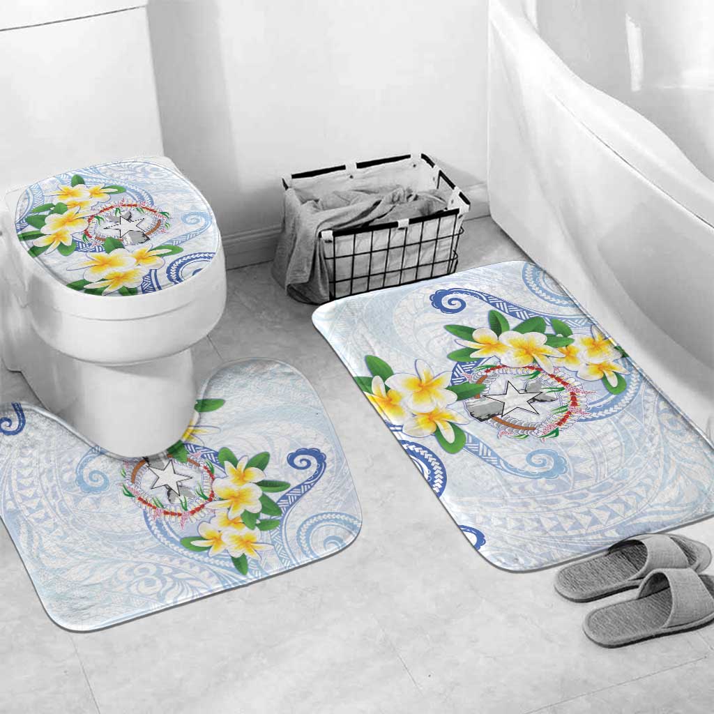 Northern Mariana Islands Chamorro Bathroom Set Plumeria Curves Style White Version LT05 Mat Set Only (3 pcs) One Size White - Polynesian Pride