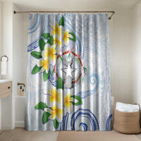 Northern Mariana Islands Chamorro Bathroom Set Plumeria Curves Style White Version LT05 Shower Curtain Only White - Polynesian Pride