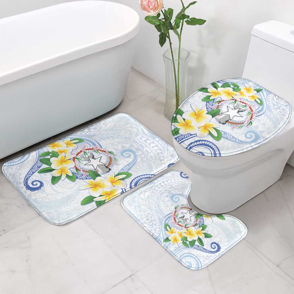 Northern Mariana Islands Chamorro Bathroom Set Plumeria Curves Style White Version LT05 - Polynesian Pride