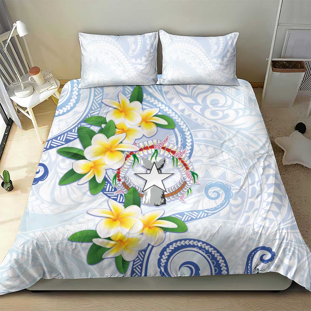 Northern Mariana Islands Chamorro Bedding Set Plumeria Curves Style White Version LT05 - Polynesian Pride