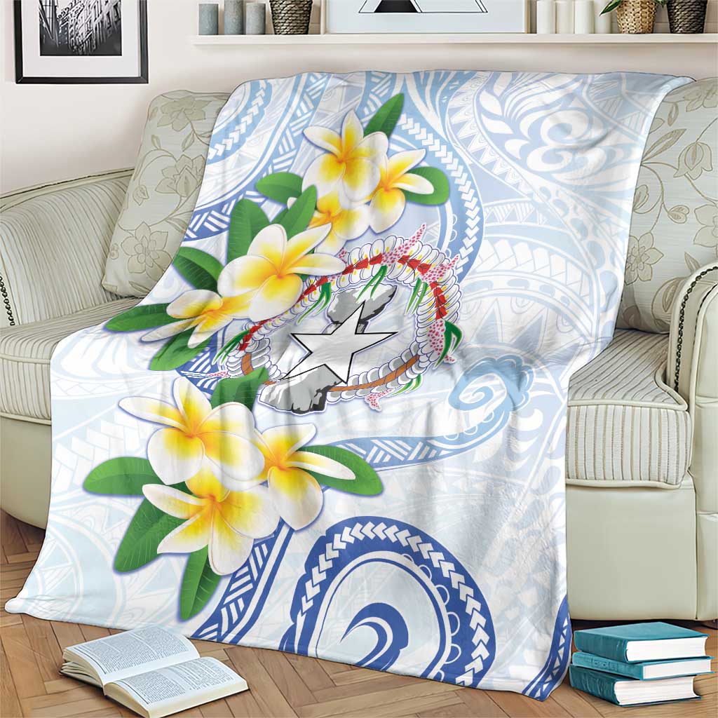 Northern Mariana Islands Chamorro Blanket Plumeria Curves Style White Version LT05 - Polynesian Pride