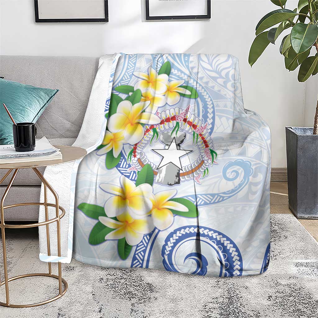 Northern Mariana Islands Chamorro Blanket Plumeria Curves Style White Version LT05 - Polynesian Pride