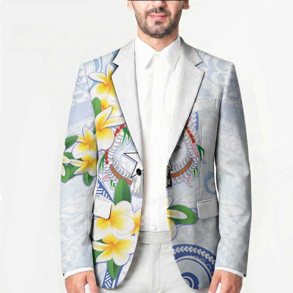 Northern Mariana Islands Chamorro Blazer Plumeria Curves Style White Version LT05 - Polynesian Pride