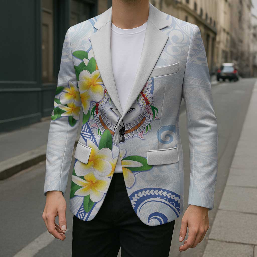 Northern Mariana Islands Chamorro Blazer Plumeria Curves Style White Version LT05 - Polynesian Pride
