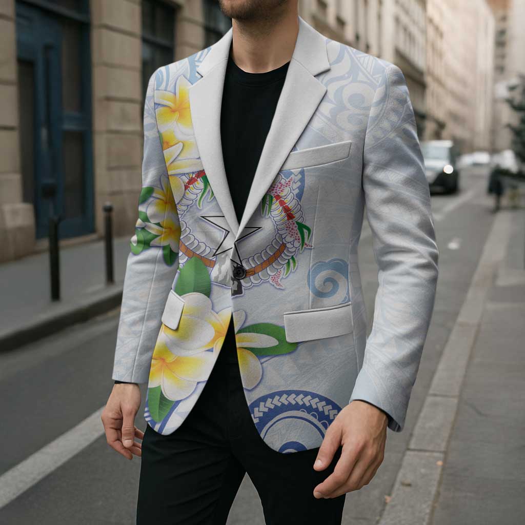 Northern Mariana Islands Chamorro Blazer Plumeria Curves Style White Version LT05 - Polynesian Pride