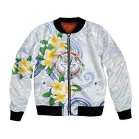 Northern Mariana Islands Chamorro Bomber Jacket Plumeria Curves Style White Version LT05 Unisex White - Polynesian Pride