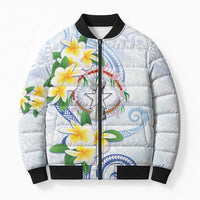 Northern Mariana Islands Chamorro Bomber Puffer Jacket Plumeria Curves Style White Version LT05 Unisex White - Polynesian Pride