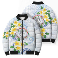 Northern Mariana Islands Chamorro Bomber Puffer Jacket Plumeria Curves Style White Version LT05 - Polynesian Pride