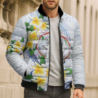 Northern Mariana Islands Chamorro Bomber Puffer Jacket Plumeria Curves Style White Version LT05 - Polynesian Pride