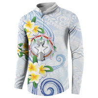 Northern Mariana Islands Chamorro Button Sweatshirt Plumeria Curves Style White Version LT05 - Polynesian Pride