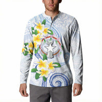 Northern Mariana Islands Chamorro Button Sweatshirt Plumeria Curves Style White Version LT05 - Polynesian Pride