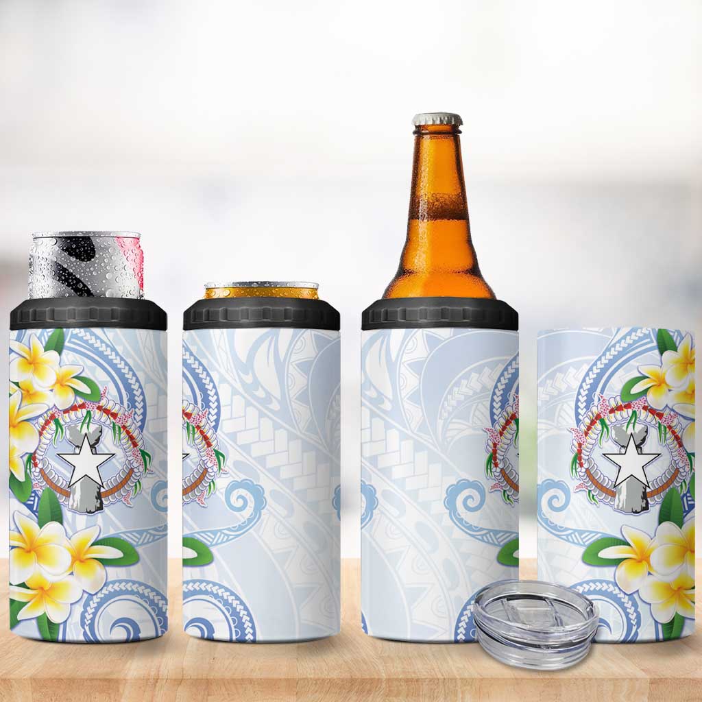 Northern Mariana Islands Chamorro 4 in 1 Can Cooler Tumbler Plumeria Curves Style White Version LT05 - Polynesian Pride