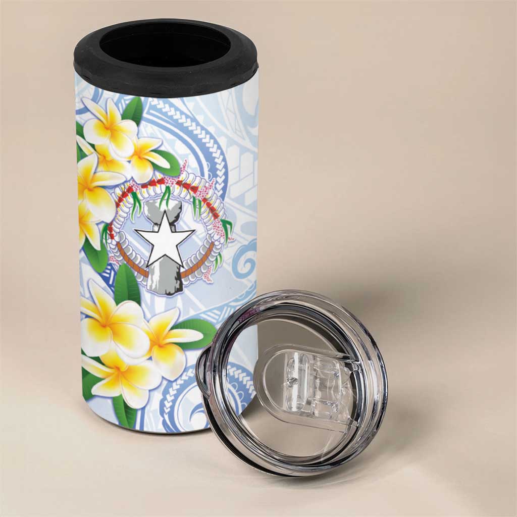 Northern Mariana Islands Chamorro 4 in 1 Can Cooler Tumbler Plumeria Curves Style White Version LT05 - Polynesian Pride