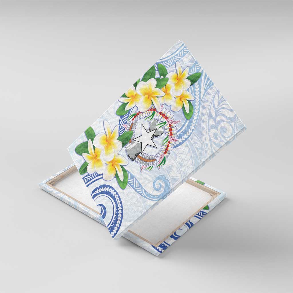 Northern Mariana Islands Chamorro Canvas Wall Art Plumeria Curves Style White Version LT05 With Frame White - Polynesian Pride