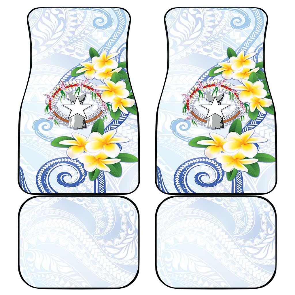Northern Mariana Islands Chamorro Car Mats Plumeria Curves Style White Version LT05 - Polynesian Pride