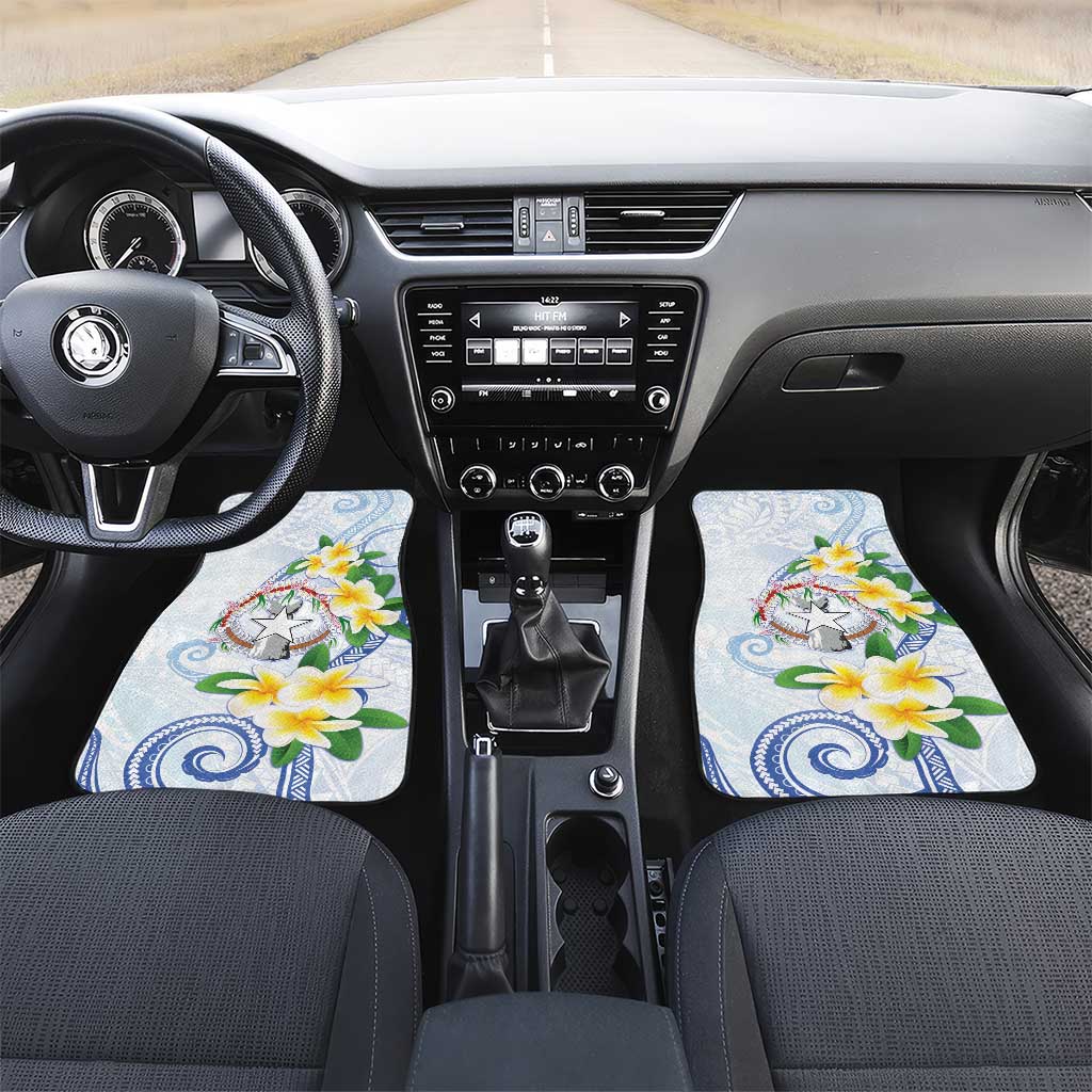 Northern Mariana Islands Chamorro Car Mats Plumeria Curves Style White Version LT05 Set 2pcs - Front White - Polynesian Pride
