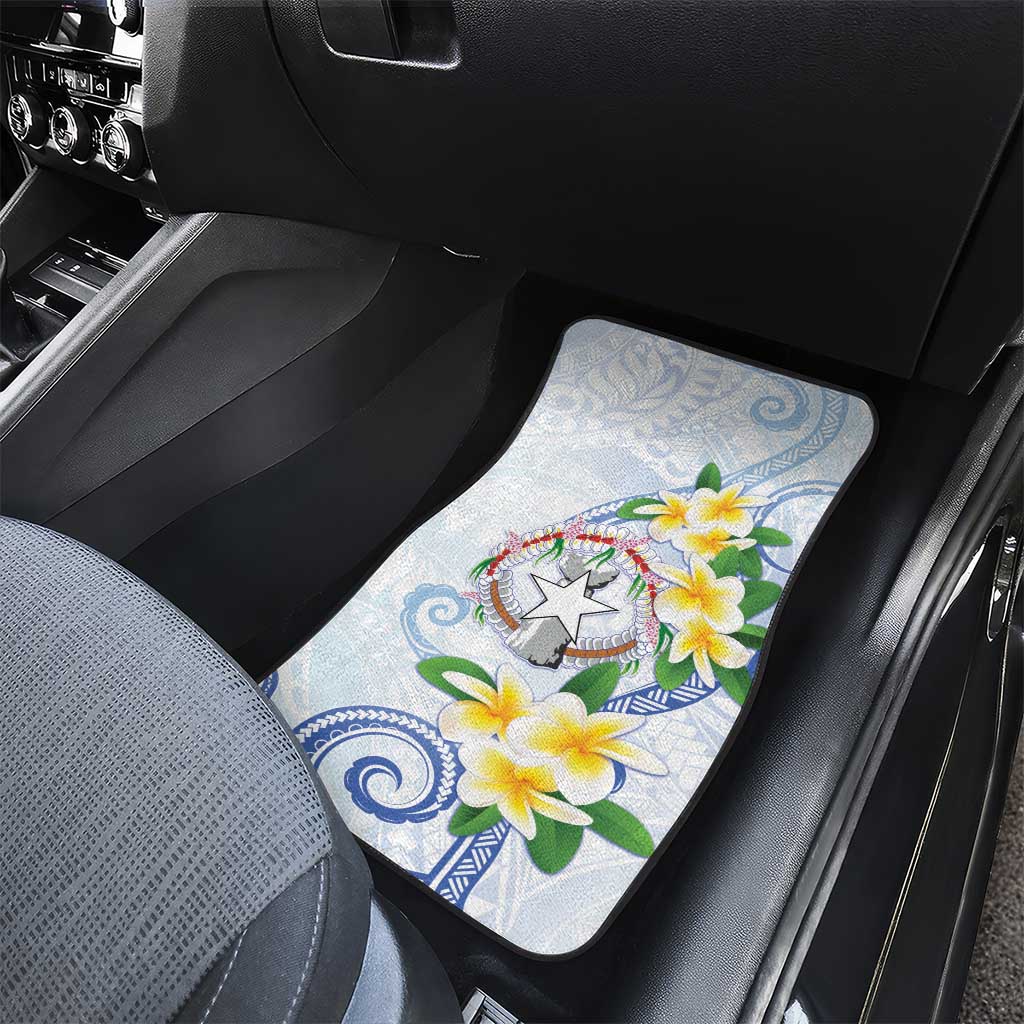Northern Mariana Islands Chamorro Car Mats Plumeria Curves Style White Version LT05 - Polynesian Pride