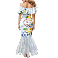 Northern Mariana Islands Chamorro Family Matching Mermaid Dress and Hawaiian Shirt Plumeria Curves Style White Version