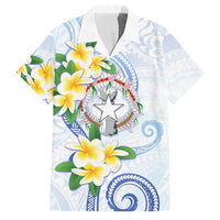 Northern Mariana Islands Chamorro Family Matching Off The Shoulder Long Sleeve Dress and Hawaiian Shirt Plumeria Curves Style White Version