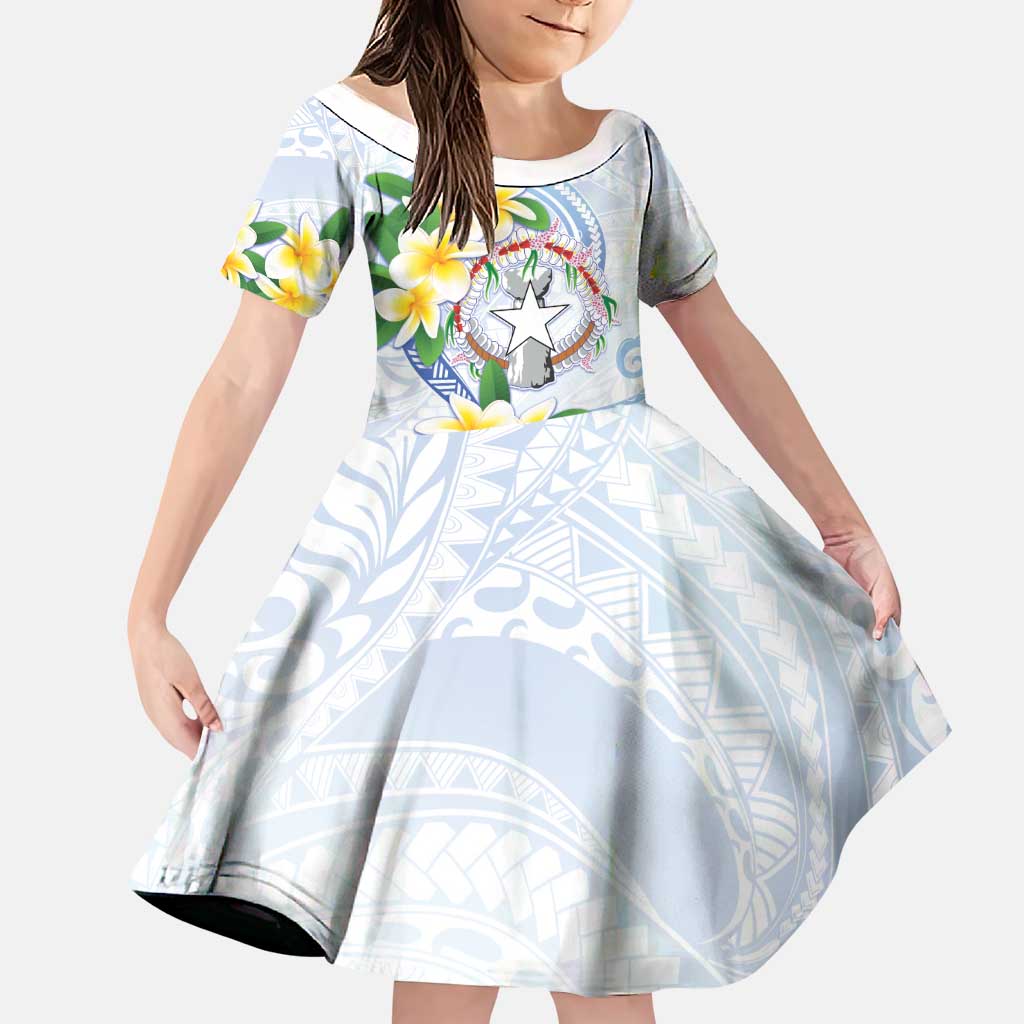 Northern Mariana Islands Chamorro Family Matching Off Shoulder Short Dress and Hawaiian Shirt Plumeria Curves Style White Version