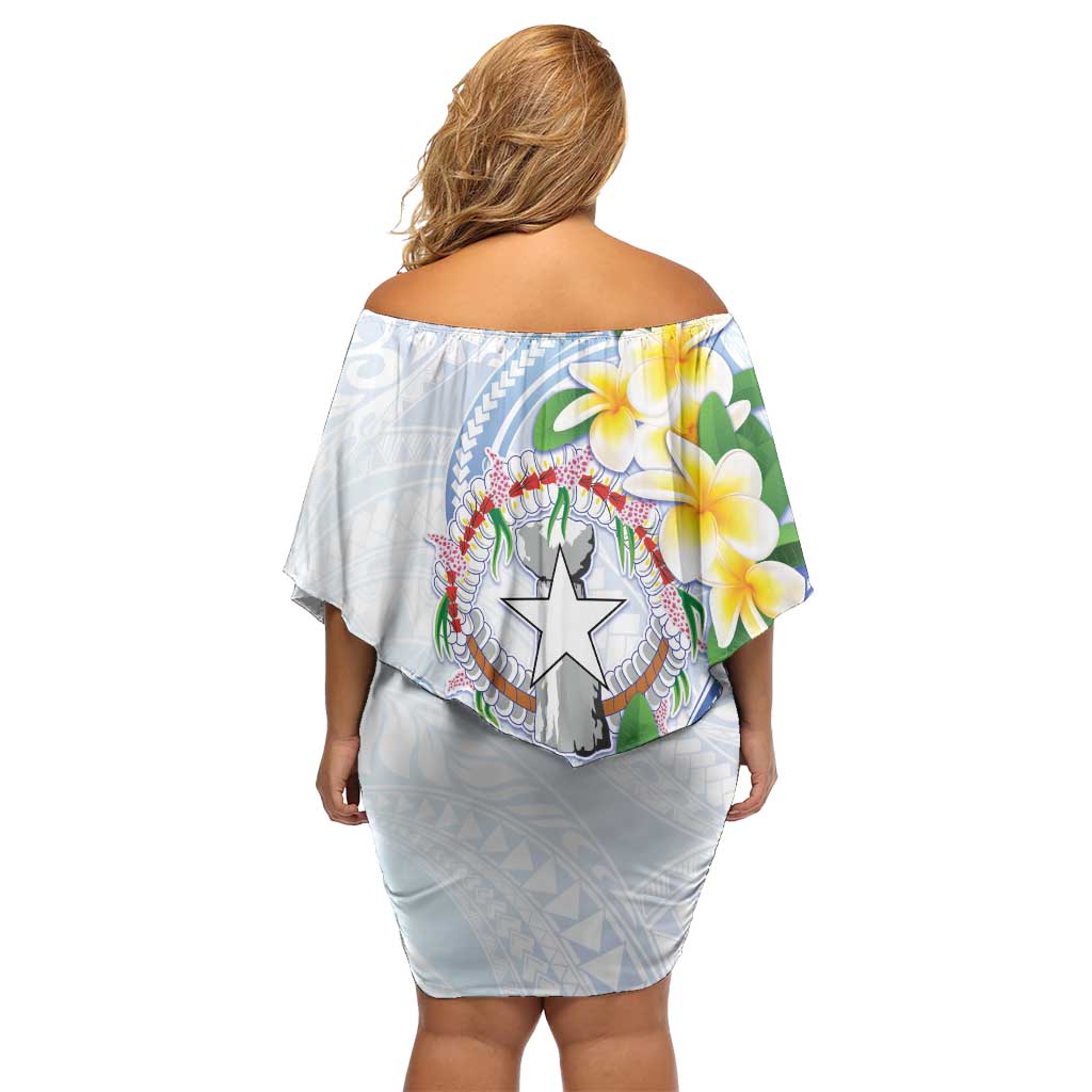 Northern Mariana Islands Chamorro Family Matching Off Shoulder Short Dress and Hawaiian Shirt Plumeria Curves Style White Version