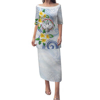 Northern Mariana Islands Chamorro Family Matching Puletasi and Hawaiian Shirt Plumeria Curves Style White Version