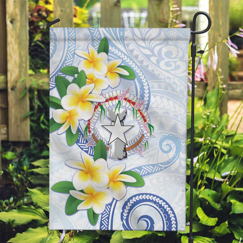 Northern Mariana Islands Chamorro Garden Flag Plumeria Curves Style White Version LT05 Garden Flag White - Polynesian Pride