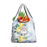Northern Mariana Islands Chamorro Grocery Bag Plumeria Curves Style White Version LT05 1-pack One Size White - Polynesian Pride