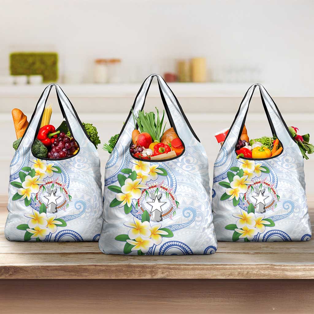 Northern Mariana Islands Chamorro Grocery Bag Plumeria Curves Style White Version LT05 3-pack One Size White - Polynesian Pride