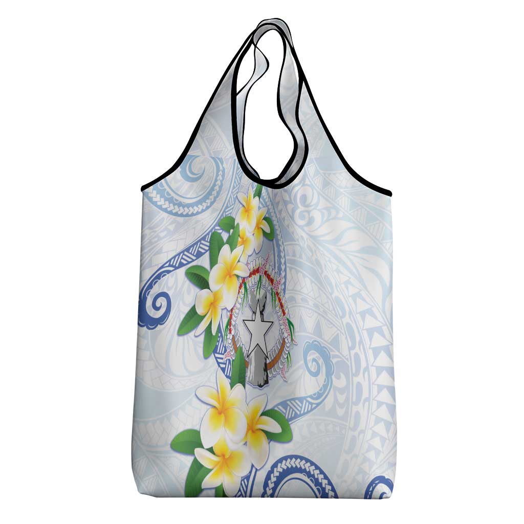 Northern Mariana Islands Chamorro Grocery Bag Plumeria Curves Style White Version LT05 - Polynesian Pride