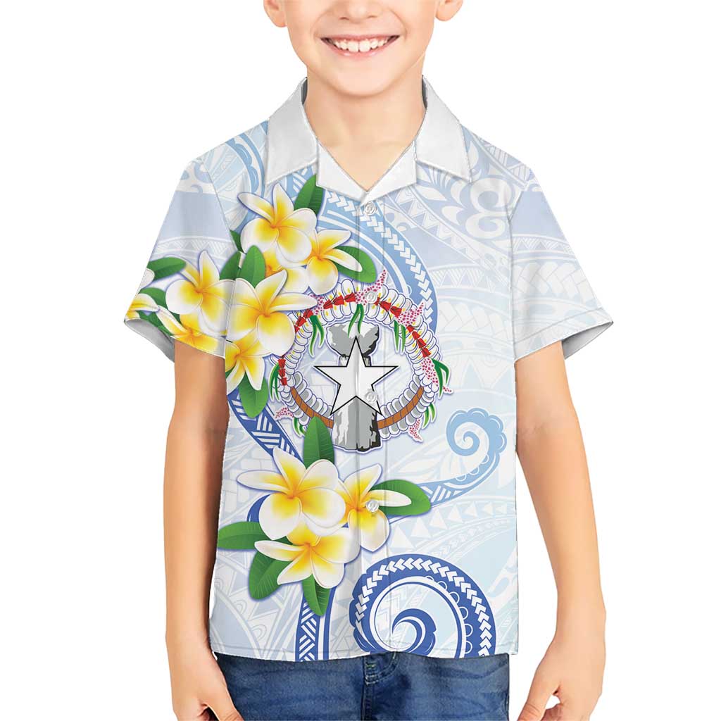 Northern Mariana Islands Chamorro Kid Hawaiian Shirt Plumeria Curves Style White Version