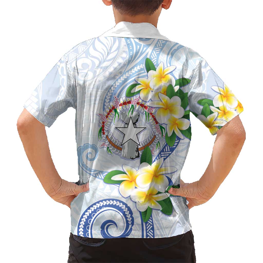 Northern Mariana Islands Chamorro Kid Hawaiian Shirt Plumeria Curves Style White Version
