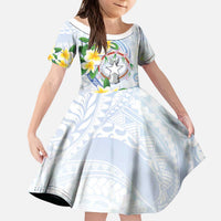 Northern Mariana Islands Chamorro Kid Short Sleeve Dress Plumeria Curves Style White Version LT05 KID White - Polynesian Pride