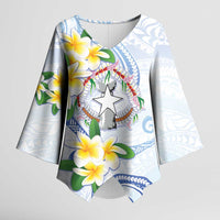 Northern Mariana Islands Chamorro Kimono Sleeve Blouse Plumeria Curves Style White Version LT05 Female White - Polynesian Pride
