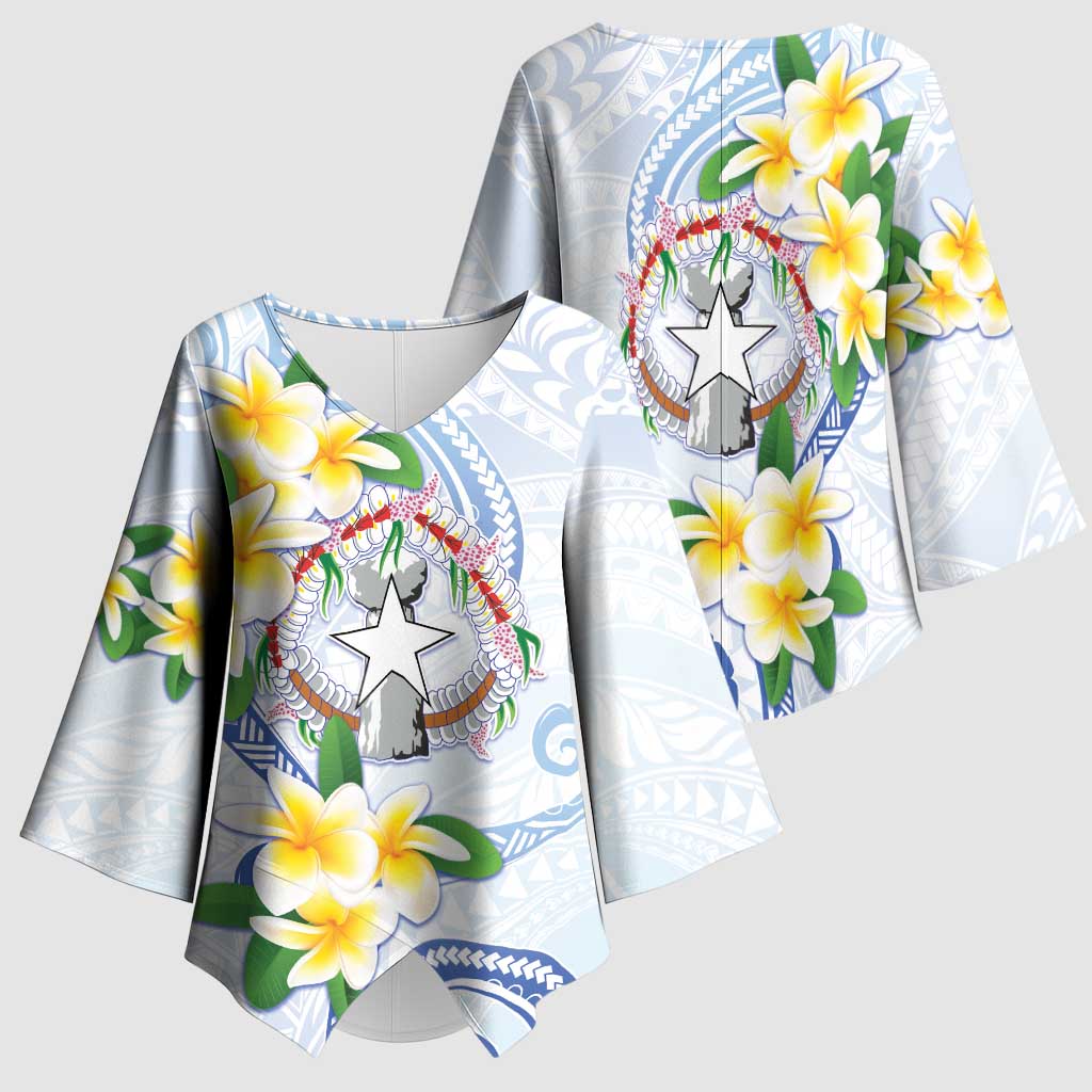 Northern Mariana Islands Chamorro Kimono Sleeve Blouse Plumeria Curves Style White Version LT05 - Polynesian Pride