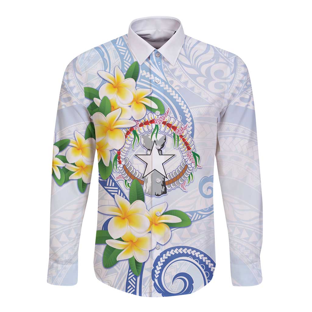Northern Mariana Islands Chamorro Long Sleeve Button Shirt Plumeria Curves Style White Version LT05 Unisex White - Polynesian Pride