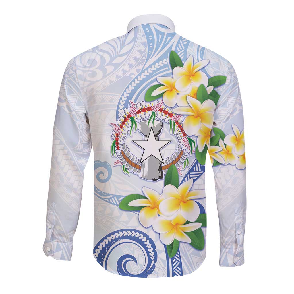 Northern Mariana Islands Chamorro Long Sleeve Button Shirt Plumeria Curves Style White Version LT05 - Polynesian Pride