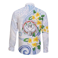 Northern Mariana Islands Chamorro Long Sleeve Button Shirt Plumeria Curves Style White Version LT05 - Polynesian Pride