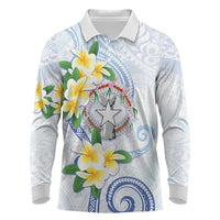 Northern Mariana Islands Chamorro Long Sleeve Polo Shirt Plumeria Curves Style White Version LT05 White - Polynesian Pride