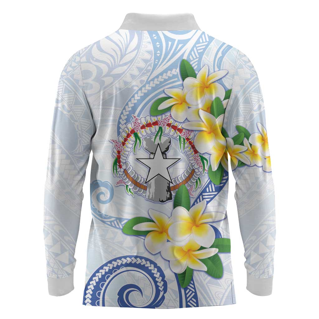 Northern Mariana Islands Chamorro Long Sleeve Polo Shirt Plumeria Curves Style White Version LT05 - Polynesian Pride