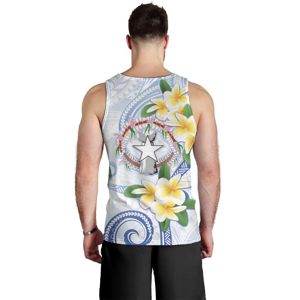 Northern Mariana Islands Chamorro Men Tank Top Plumeria Curves Style White Version LT05 - Polynesian Pride