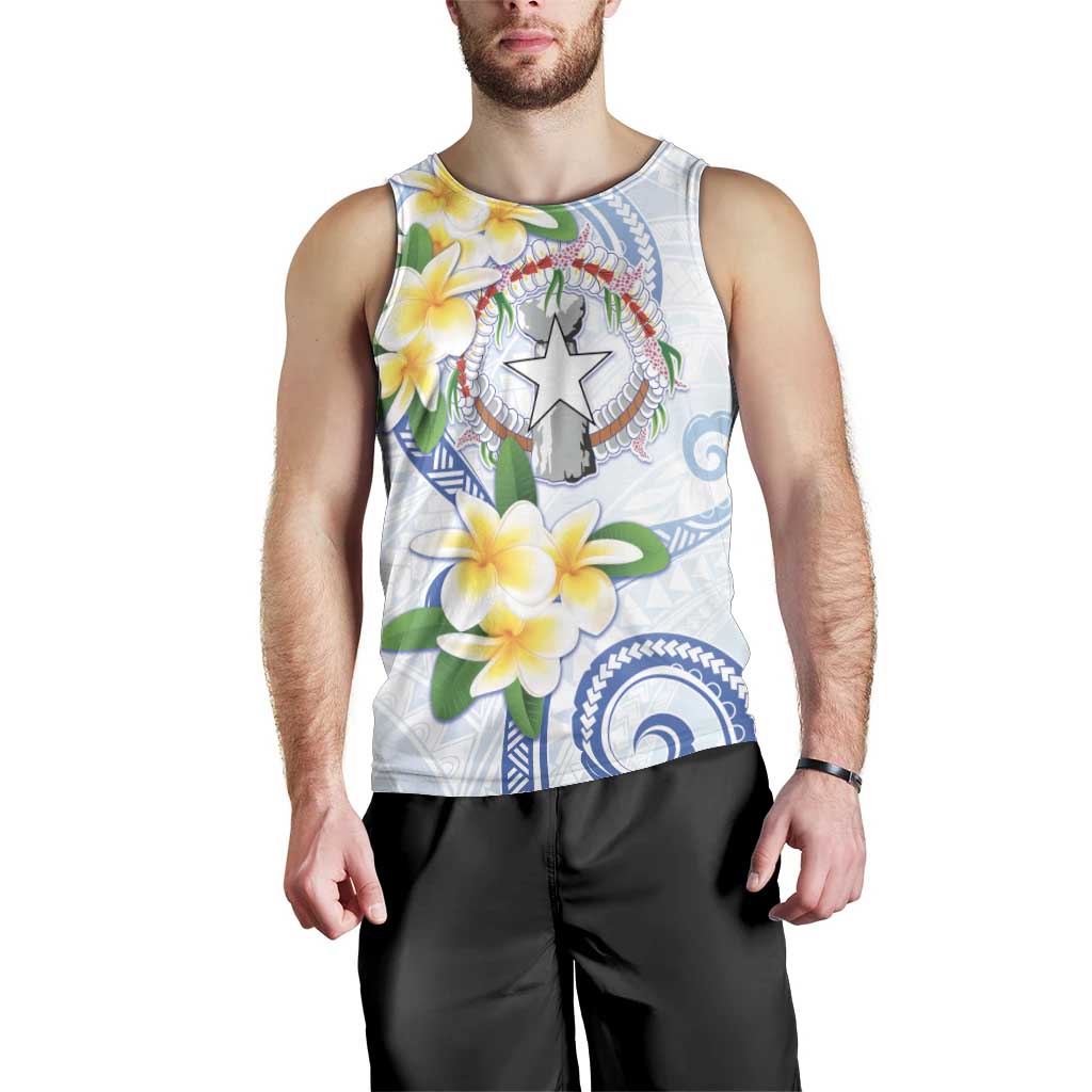 Northern Mariana Islands Chamorro Men Tank Top Plumeria Curves Style White Version LT05 - Polynesian Pride