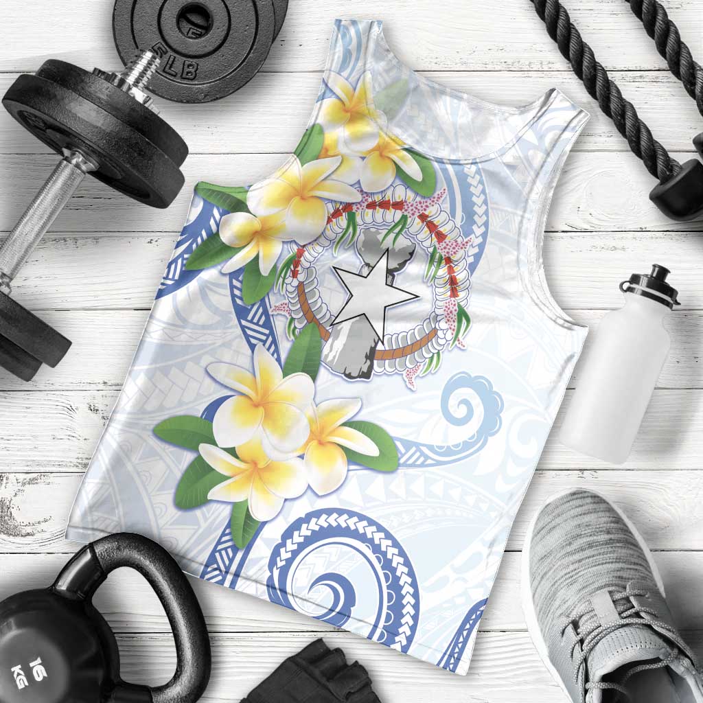 Northern Mariana Islands Chamorro Men Tank Top Plumeria Curves Style White Version LT05 - Polynesian Pride