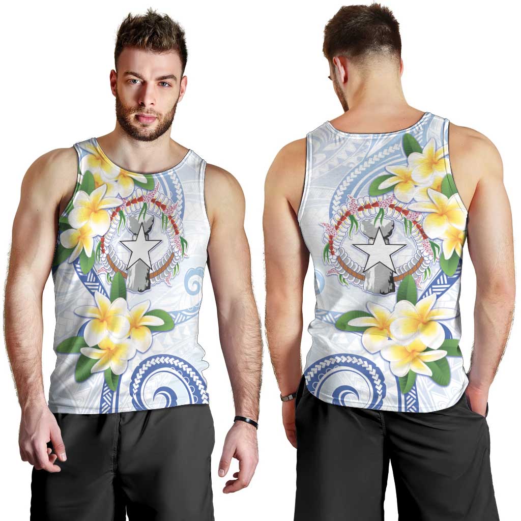 Northern Mariana Islands Chamorro Men Tank Top Plumeria Curves Style White Version LT05 - Polynesian Pride
