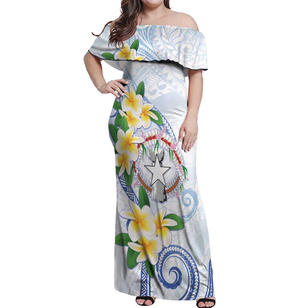 Northern Mariana Islands Chamorro Off Shoulder Maxi Dress Plumeria Curves Style White Version LT05 Women White - Polynesian Pride