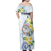 Northern Mariana Islands Chamorro Off Shoulder Maxi Dress Plumeria Curves Style White Version LT05 - Polynesian Pride
