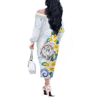 Northern Mariana Islands Chamorro Off The Shoulder Long Sleeve Dress Plumeria Curves Style White Version LT05 - Polynesian Pride